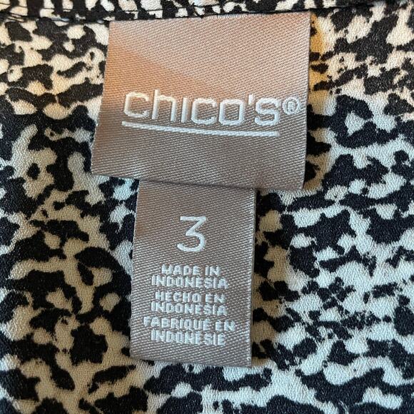 Chico’s Tunic Top Button Up Layered Overlay Abstract Print Long Sleeve Sz XL - Picture 2 of 11